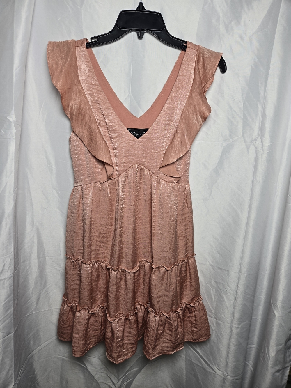 Morgan & Co. Blush Pink Ruffle V-Neck Mini Dress
